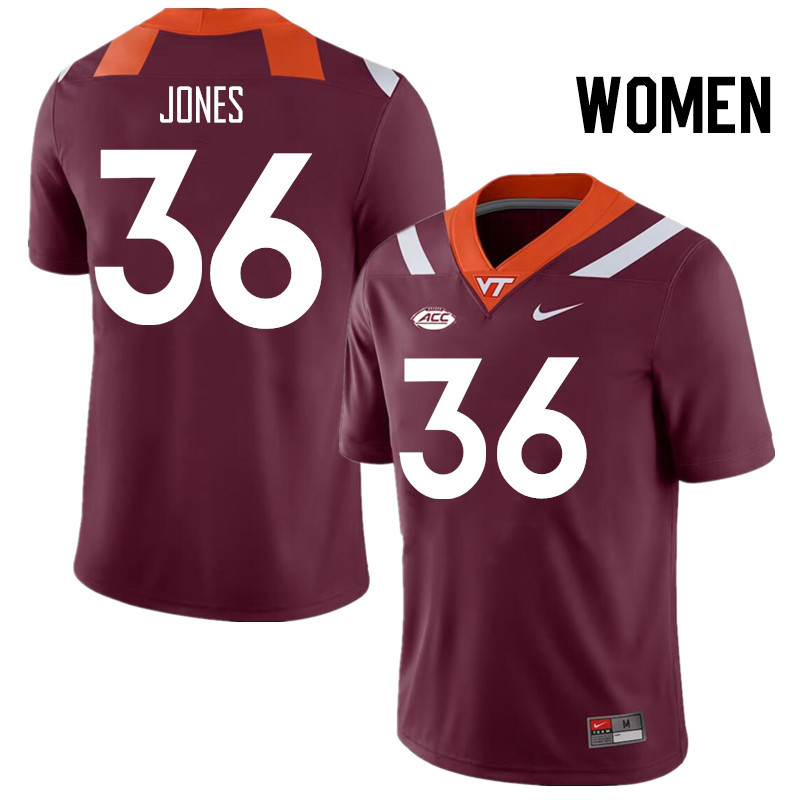Women #36 Brody Jones Virginia Tech Hokies College Football Jerseys Stitched Sale-Maroon
